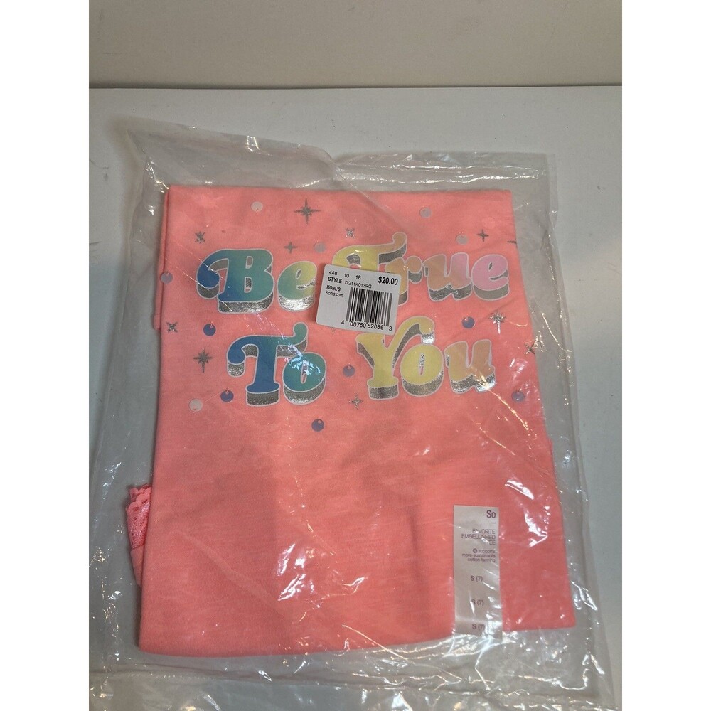 SO Favorite Graphic Tee Girl S (7) Coral "Be True To You" Lace Around Bottom NEW